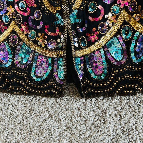 Vtg Lawrence Kazar New York Sequin Embellished Floral Colorful Sequin Jacket - Picture 6 of 16